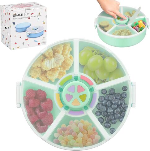 Kids Original Snack Bundle - حاوية للوجبات الخفيفة القابلة لإعادة الاستخدام مع 5 موزع المقصورة والغطاء | BPA و PVC Free | غسالة الصحون آمنة | لا تسرب ، تسرب ، للأطفال الصغار ، المدرسة (الأخضر) in Kuwait