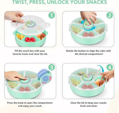 Kids Original Snack Bundle - حاوية للوجبات الخفيفة القابلة لإعادة الاستخدام مع 5 موزع المقصورة والغطاء | BPA و PVC Free | غسالة الصحون آمنة | لا تسرب ، تسرب ، للأطفال الصغار ، المدرسة (الأخضر) in Kuwait