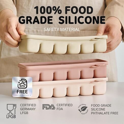 Silicone Freezer Trays with Lid, 2.37oz .3ea Sets 6 Cube - Leak Proof Baby Food Freezer Tray for Breastmilk, Purees, Vegetables - Easy-Release Stackable Ice Cube Trays, Baby Food Jars BPA Free Mix in Saudi Arabia