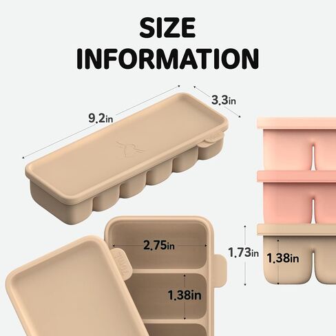 Silicone Freezer Trays with Lid, 2.37oz .3ea Sets 6 Cube - Leak Proof Baby Food Freezer Tray for Breastmilk, Purees, Vegetables - Easy-Release Stackable Ice Cube Trays, Baby Food Jars BPA Free Mix in Saudi Arabia