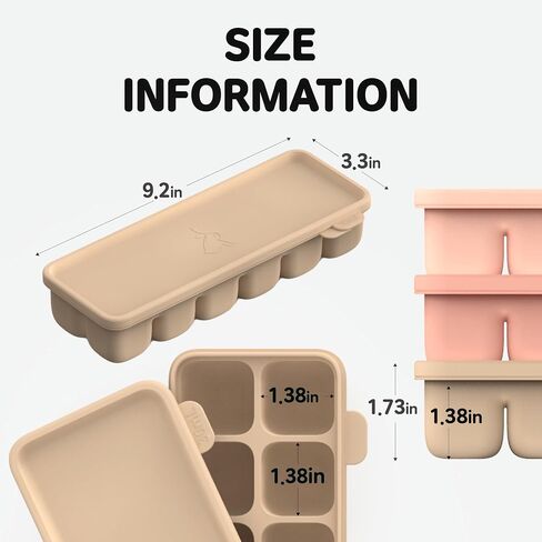 Silicone Freezer Trays with Lid, 2.37oz .3ea Sets 6 Cube - Leak Proof Baby Food Freezer Tray for Breastmilk, Purees, Vegetables - Easy-Release Stackable Ice Cube Trays, Baby Food Jars BPA Free Mix in Saudi Arabia