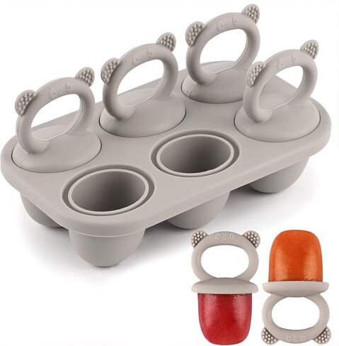 Moukiween Toddler المصاصة القالب حاويات تخزين طعام الأطفال مناسبة لهريس الفاكهة المتجمدة الطازجة وآيس كريم الزبادي مع مقبض صواني فريزر (رمادي) in Kuwait