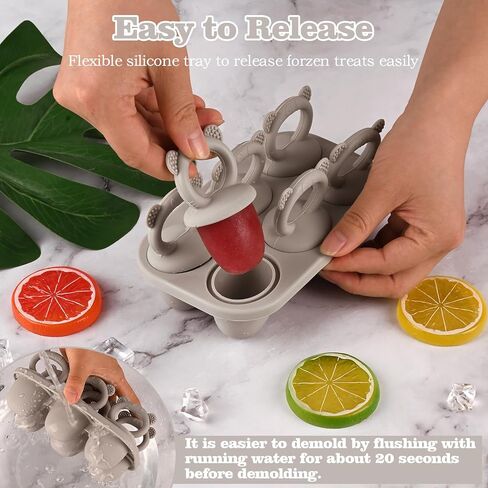 Moukiween Toddler المصاصة القالب حاويات تخزين طعام الأطفال مناسبة لهريس الفاكهة المتجمدة الطازجة وآيس كريم الزبادي مع مقبض صواني فريزر (رمادي) in Kuwait