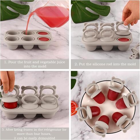 Moukiween Toddler المصاصة القالب حاويات تخزين طعام الأطفال مناسبة لهريس الفاكهة المتجمدة الطازجة وآيس كريم الزبادي مع مقبض صواني فريزر (رمادي) in Kuwait