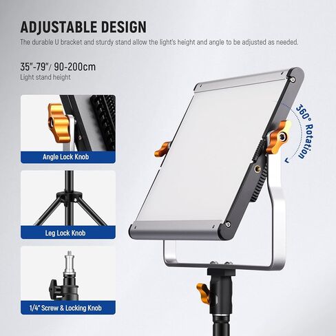 NEEWER 18" LED Video Light Panel Photography Lighting Kit with Tripod Stand Remote Cleaning Cloth, 2 Pack 45W Dimmable Bi Color Soft Studio Key Light 3200K-5600K CRI97+ 4800Lux for Streaming Recording in Saudi Arabia