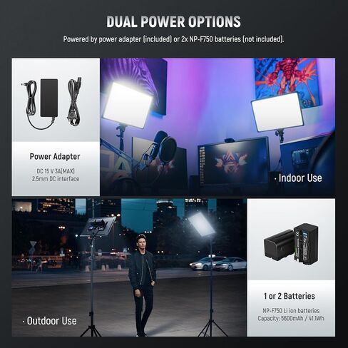 NEEWER 100W Bi Color LED Panel Video Light Kit, 960 LEDs 38600Lux@0.5m 2500K-8500K CRI96+/TLCI97+ 0-100% Dimming, APP/2.4G/Panel/DMX Control for Pro Studio Photography Recording Stage Lighting, AP100B in Saudi Arabia