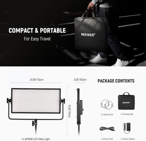 Neewer NL288 LED Video Light Panel ، 45W 4800LUX 3200K-5600K CRI97+ DIMMABLE BI COLOR 18 "Soft Studio Photography Bey Lighting لتسجيل بث اللعبة ، قطعة قماش عن بعد ، تنظيف ، بطارية غير متضمنة in Saudi Arabia