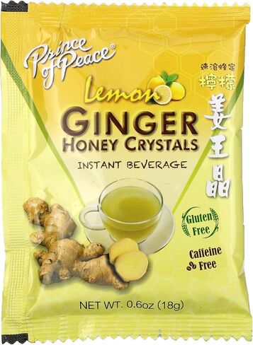 Prince of Peace Instant Natural Lemon Ginger Honey Crystals, 10 Sachets – Instant Hot or Cold Beverage for Nausea Relief and Soothes Throat – Easy to Brew Ginger and Honey Crystals in Kuwait