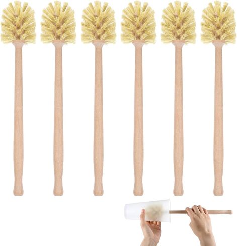 6 PCS فرشاة فرك الطبق الطبيعي مع شعيرات مقبض طويلة من خشب الزان لتنظيف الزجاجات والأكواب والجرار والنظارات والأطباق والرمادية و 13.6 × 2.6 بوصة in Kuwait