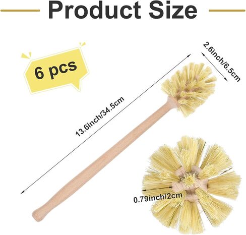 6 PCS فرشاة فرك الطبق الطبيعي مع شعيرات مقبض طويلة من خشب الزان لتنظيف الزجاجات والأكواب والجرار والنظارات والأطباق والرمادية و 13.6 × 2.6 بوصة in Kuwait