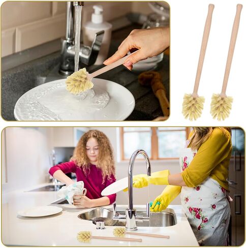 6 PCS فرشاة فرك الطبق الطبيعي مع شعيرات مقبض طويلة من خشب الزان لتنظيف الزجاجات والأكواب والجرار والنظارات والأطباق والرمادية و 13.6 × 2.6 بوصة in Kuwait
