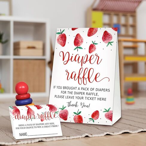 Berry sweet Diaper Raffle Tickets for Baby Shower Game, 1 Standing Sign(5 * 7 Inch) & 50 Guessing Cards for Baby Shower Party Decoration in Kuwait