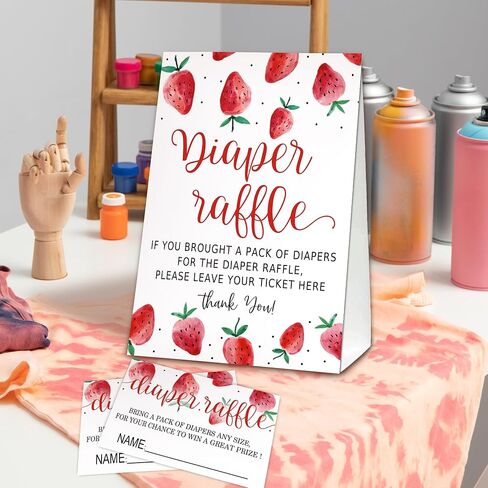 Berry sweet Diaper Raffle Tickets for Baby Shower Game, 1 Standing Sign(5 * 7 Inch) & 50 Guessing Cards for Baby Shower Party Decoration in Kuwait