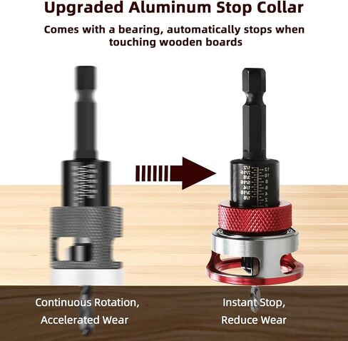 7-Piece Countersink Drill Bit Set with Aluminum Alloy Stop Collar, a Screwdriver Bit, 5 HSS M2 Tapered Bits and a Wrench, 1/4" Hex Shank Countersink Drill Bit for Woodworking in Saudi Arabia