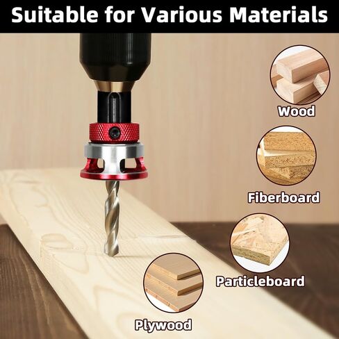 7-Piece Countersink Drill Bit Set with Aluminum Alloy Stop Collar, a Screwdriver Bit, 5 HSS M2 Tapered Bits and a Wrench, 1/4" Hex Shank Countersink Drill Bit for Woodworking in Saudi Arabia