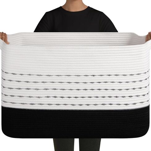 OiHomy 108L سلة بطانية كبيرة إضافية ، 25 "x16" x16 "سلال الحبل القطن المنسوج المستطيل لغرفة المعيش in Kuwait