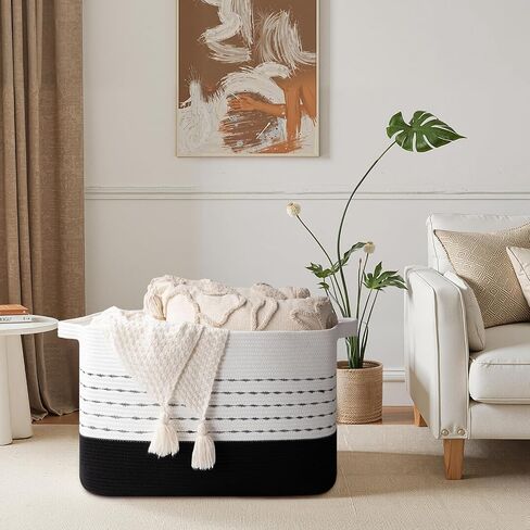 OiHomy 108L سلة بطانية كبيرة إضافية ، 25 "x16" x16 "سلال الحبل القطن المنسوج المستطيل لغرفة المعيش in Kuwait