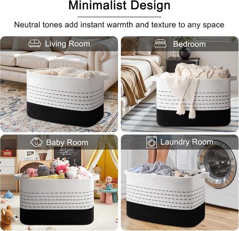 OiHomy 108L سلة بطانية كبيرة إضافية ، 25 "x16" x16 "سلال الحبل القطن المنسوج المستطيل لغرفة المعيش in Kuwait