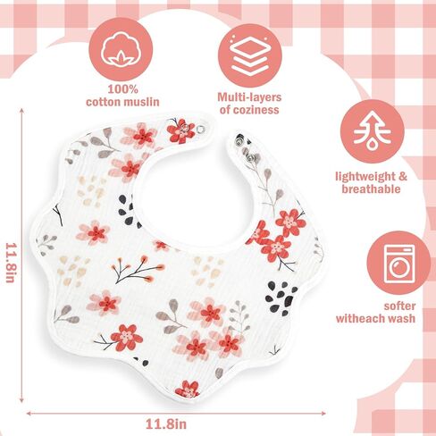 6 Pack Baby Muslin Bibs for Girls Boys Adjustable 100% Cotton Soft for Drooling and Teething Organic Lap-Shoulder in Saudi Arabia