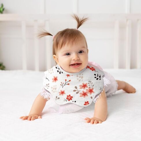 6 Pack Baby Muslin Bibs for Girls Boys Adjustable 100% Cotton Soft for Drooling and Teething Organic Lap-Shoulder in Saudi Arabia