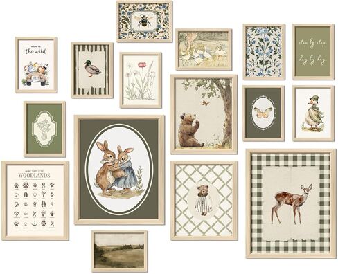 16 PCS Kids Wall Art Decor, Baby Girl & Boy Nursery Decor, Toddler Room Bedroom Playroom Decor, Cute Colorful Animal Eclectic Gallery Wall Prints in Saudi Arabia