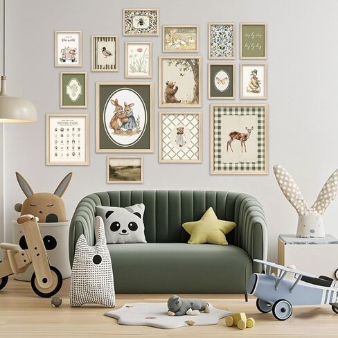 16 PCS Kids Wall Art Decor, Baby Girl & Boy Nursery Decor, Toddler Room Bedroom Playroom Decor, Cute Colorful Animal Eclectic Gallery Wall Prints in Saudi Arabia