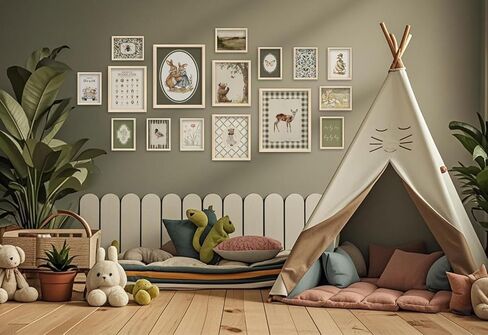 16 PCS Kids Wall Art Decor, Baby Girl & Boy Nursery Decor, Toddler Room Bedroom Playroom Decor, Cute Colorful Animal Eclectic Gallery Wall Prints in Saudi Arabia