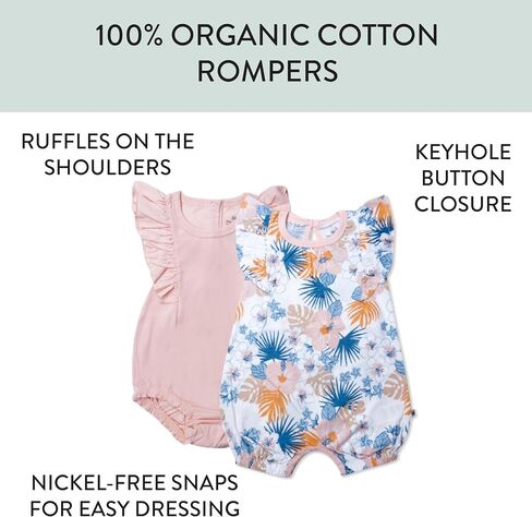 HonestBaby Romper and Ruffle Bodysuit Dress 100% Organic Cotton for Infant Baby and Toddler Girls in Saudi Arabia