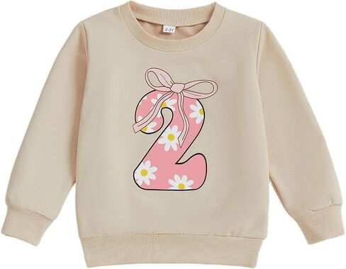 Yokjzjd Toddler طفلة الطفلة 1st 2nd 3rd 4th First Birthde Goy Bow Floral Sweatshirt Tops Tops Tops Tops Tops Fall Complements in Kuwait