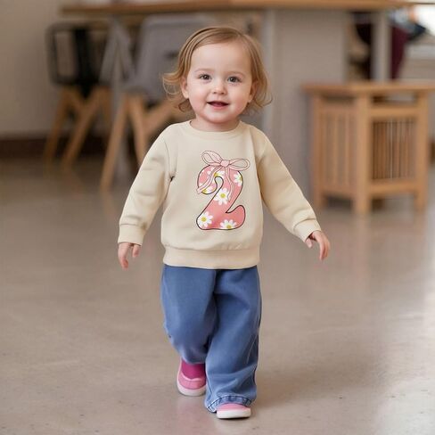Yokjzjd Toddler طفلة الطفلة 1st 2nd 3rd 4th First Birthde Goy Bow Floral Sweatshirt Tops Tops Tops Tops Tops Fall Complements in Kuwait
