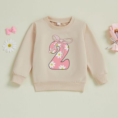 Yokjzjd Toddler طفلة الطفلة 1st 2nd 3rd 4th First Birthde Goy Bow Floral Sweatshirt Tops Tops Tops Tops Tops Fall Complements in Kuwait