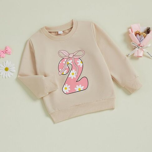 Yokjzjd Toddler طفلة الطفلة 1st 2nd 3rd 4th First Birthde Goy Bow Floral Sweatshirt Tops Tops Tops Tops Tops Fall Complements in Kuwait