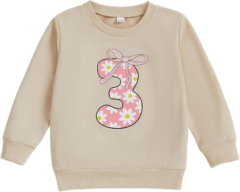 Yokjzjd Toddler طفلة الطفلة 1st 2nd 3rd 4th First Birthde Goy Bow Floral Sweatshirt Tops Tops Tops Tops Tops Fall Complements in Kuwait