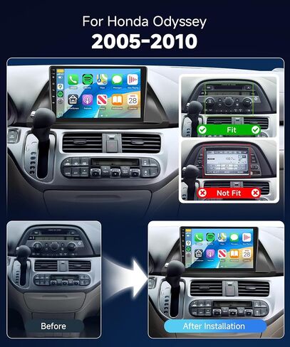 2+64 جيجا لسيارة Honda Odyssey 2005-2010 ستيريو راديو السيارة أندرويد، لاسلكي Apple Carplay Android Auto 10.1 بوصة شاشة لمس بلوتوث مستقبل صوت السيارة يدعم نظام تحديد المواقع واي فاي وكاميرا احتياطية FM/RDS HiFi SWC in Kuwait