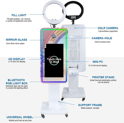 Magic Mirror 21.5" Touch Screen Mirror Photo Booth Selfie Photobooth Machine with DSLR Camera for Event Rental Wedding Party in Kuwait