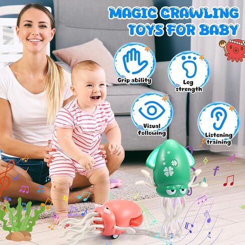 لعبة Maolyoz Interactive Dancing Octopus for Baby-زاحف الأطفال الموسيقي الخفيف ، ألعاب Tummy Time ، هدايا أعياد الميلاد الحسية للموسيقى للأطفال (أخضر) in Kuwait