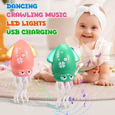 لعبة Maolyoz Interactive Dancing Octopus for Baby-زاحف الأطفال الموسيقي الخفيف ، ألعاب Tummy Time ، هدايا أعياد الميلاد الحسية للموسيقى للأطفال (أخضر) in Kuwait