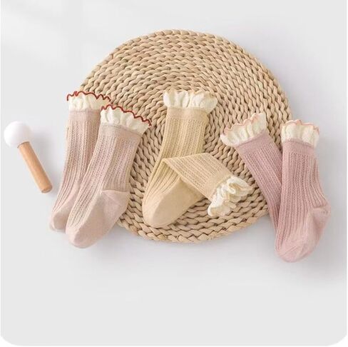 5 Pairs Baby Socks for Girls Boys 0-3T Ruffle Frilly Turn Cuff Cotton Mesh Ankle Socks Infant Toddler in Saudi Arabia