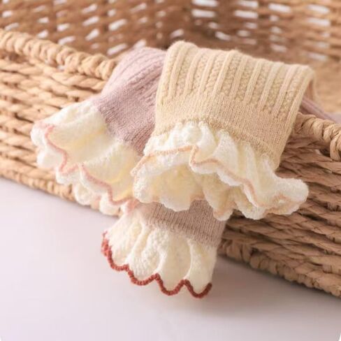 5 Pairs Baby Socks for Girls Boys 0-3T Ruffle Frilly Turn Cuff Cotton Mesh Ankle Socks Infant Toddler in Saudi Arabia