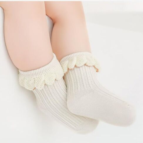 5 Pairs Baby Socks for Girls Boys 0-3T Ruffle Frilly Turn Cuff Cotton Mesh Ankle Socks Infant Toddler in Saudi Arabia