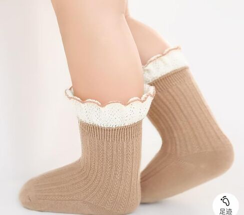 5 Pairs Baby Socks for Girls Boys 0-3T Ruffle Frilly Turn Cuff Cotton Mesh Ankle Socks Infant Toddler in Saudi Arabia