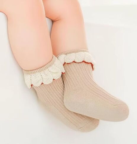 5 Pairs Baby Socks for Girls Boys 0-3T Ruffle Frilly Turn Cuff Cotton Mesh Ankle Socks Infant Toddler in Saudi Arabia