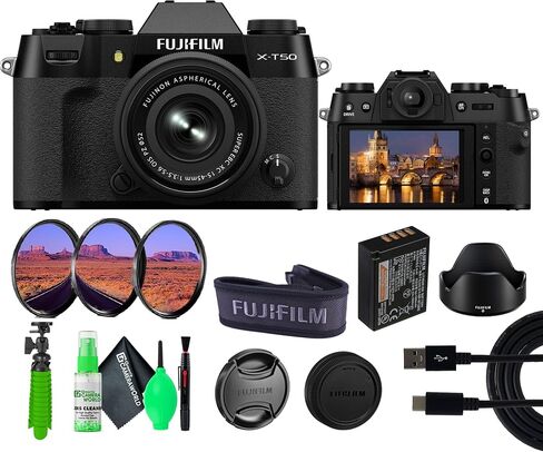 Fujifilm X-T50 Mirrorless Digital Camera XC15-45mmF3.5-5.6 OIS PZ Lens Bundle Kit with Accessories (Black) in Saudi Arabia