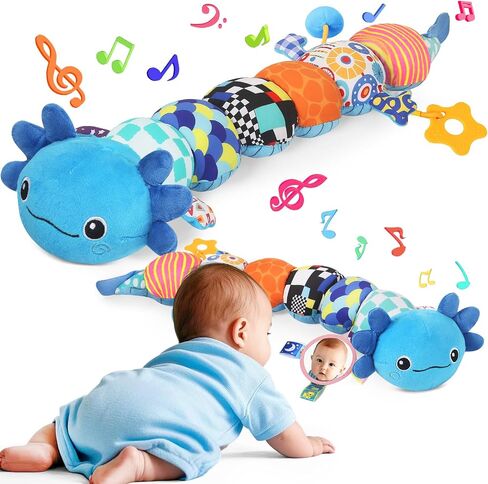 Baby Toys for 0-6 6-12 Months, Plush Axolotl Toy with Crinkle and Rattles for Infant Newborn, Sensory Music Animal Stuffed Toy for 0 1 2 3 4 5 6+ Month, Tummy Time Toys Gifts for 0-3-6-12 Months,Pink in Kuwait
