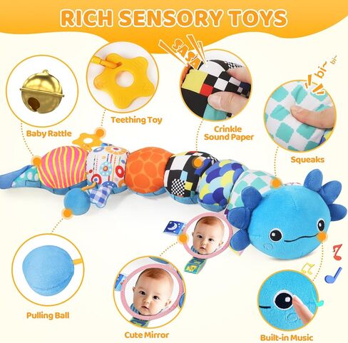 Baby Toys for 0-6 6-12 Months, Plush Axolotl Toy with Crinkle and Rattles for Infant Newborn, Sensory Music Animal Stuffed Toy for 0 1 2 3 4 5 6+ Month, Tummy Time Toys Gifts for 0-3-6-12 Months,Pink in Kuwait
