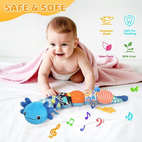 Baby Toys for 0-6 6-12 Months, Plush Axolotl Toy with Crinkle and Rattles for Infant Newborn, Sensory Music Animal Stuffed Toy for 0 1 2 3 4 5 6+ Month, Tummy Time Toys Gifts for 0-3-6-12 Months,Pink in Kuwait