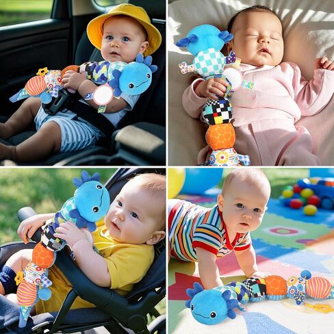 Baby Toys for 0-6 6-12 Months, Plush Axolotl Toy with Crinkle and Rattles for Infant Newborn, Sensory Music Animal Stuffed Toy for 0 1 2 3 4 5 6+ Month, Tummy Time Toys Gifts for 0-3-6-12 Months,Pink in Kuwait