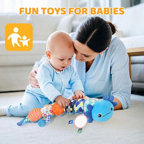 Baby Toys for 0-6 6-12 Months, Plush Axolotl Toy with Crinkle and Rattles for Infant Newborn, Sensory Music Animal Stuffed Toy for 0 1 2 3 4 5 6+ Month, Tummy Time Toys Gifts for 0-3-6-12 Months,Pink in Kuwait