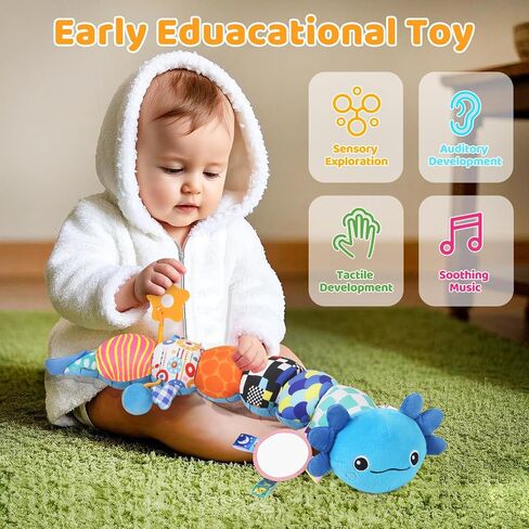 Baby Toys for 0-6 6-12 Months, Plush Axolotl Toy with Crinkle and Rattles for Infant Newborn, Sensory Music Animal Stuffed Toy for 0 1 2 3 4 5 6+ Month, Tummy Time Toys Gifts for 0-3-6-12 Months,Pink in Kuwait