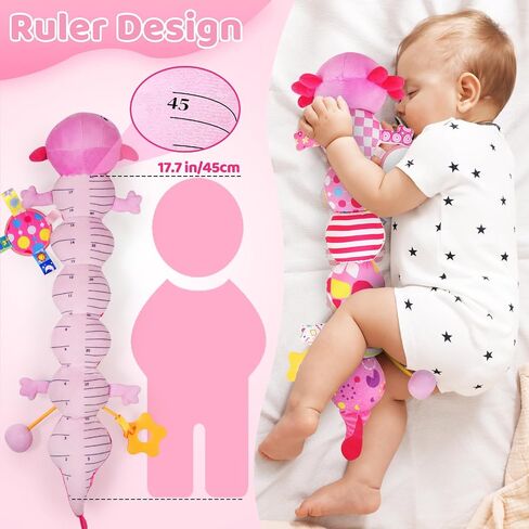 Baby Toys for 0-6 6-12 Months, Plush Axolotl Toy with Crinkle and Rattles for Infant Newborn, Sensory Music Animal Stuffed Toy for 0 1 2 3 4 5 6+ Month, Tummy Time Toys Gifts for 0-3-6-12 Months,Pink in Kuwait